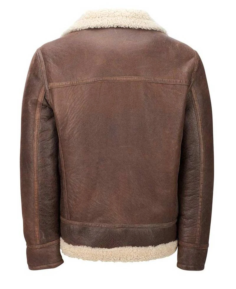 Men's Aviator Faux Shearling Brown Leather Jacket - Image 2