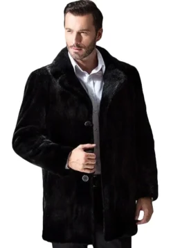 Black Mink Fur Classic Warm Winter Coat