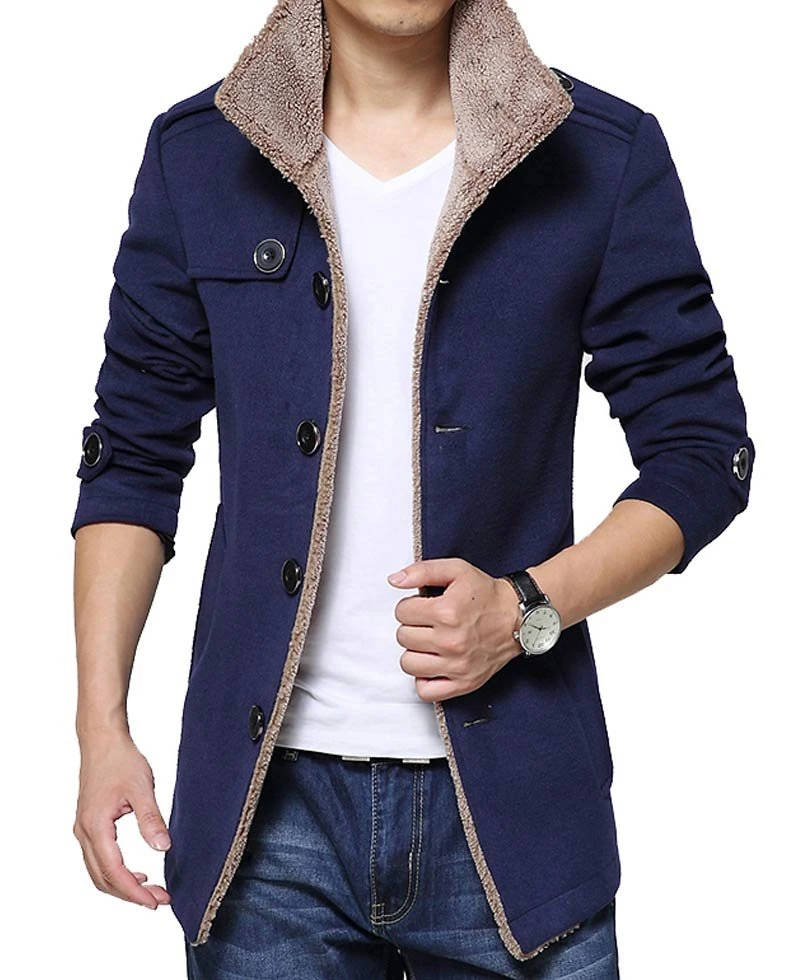 Men's Shearling Blue Wool Single Breasted Jacket