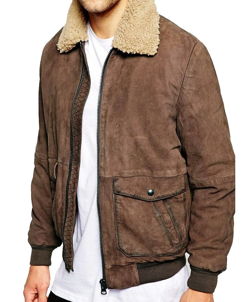 Men's Bomber Wrangler Leather Jacket With Fur Collar - Image 2