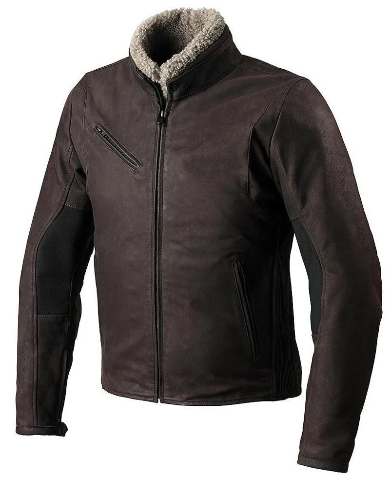 Men's Casual Brown Leather Jacket With Fur Collar