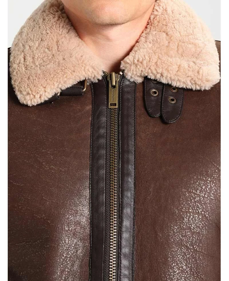 Men's Aviator Leather Jacket With Fur Collar - Image 5