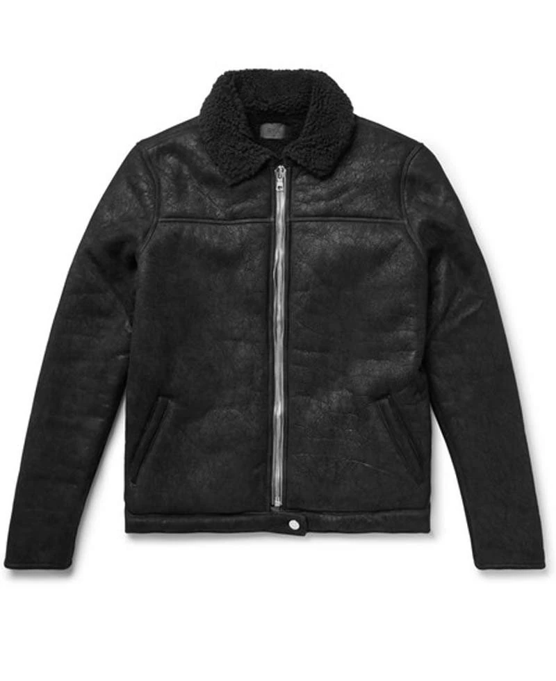 Men's Cow Black Leather Winter Shearling Jacket - Image 3