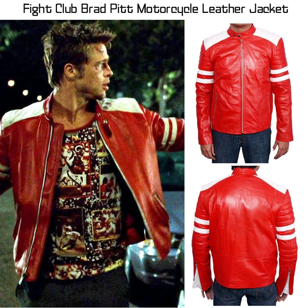 Fight Club Movie Brad Pitt Motorcycle Leather Jacket - Image 7