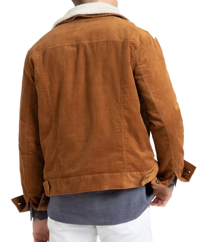 Men's FJ101 Brown Corduroy Faux Shearling Jacket - Image 4