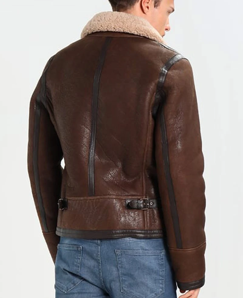 Men's Aviator Leather Jacket With Fur Collar - Image 2