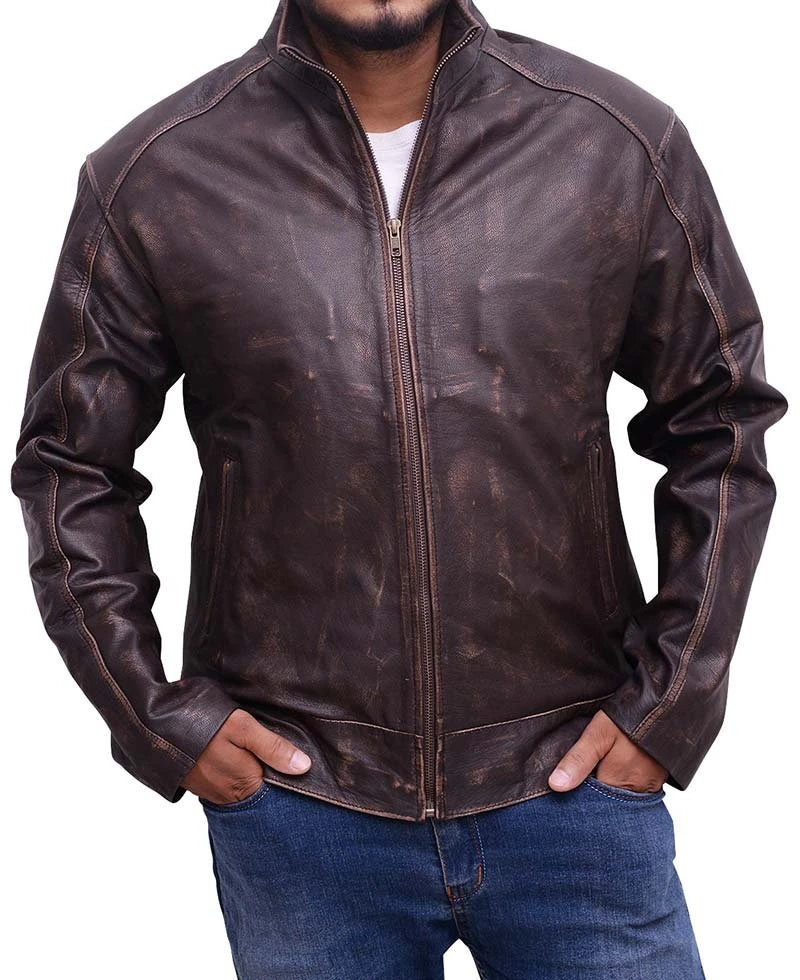 Matt Damon Jason Bourne Distressed Brown Leather Jacket