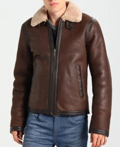 Men's Aviator Leather Jacket With Fur Collar