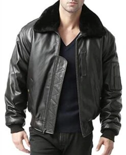 Men's B-15 Flight Black Leather Bomber Jacket
