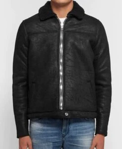Men's Cow Black Leather Winter Shearling Jacket