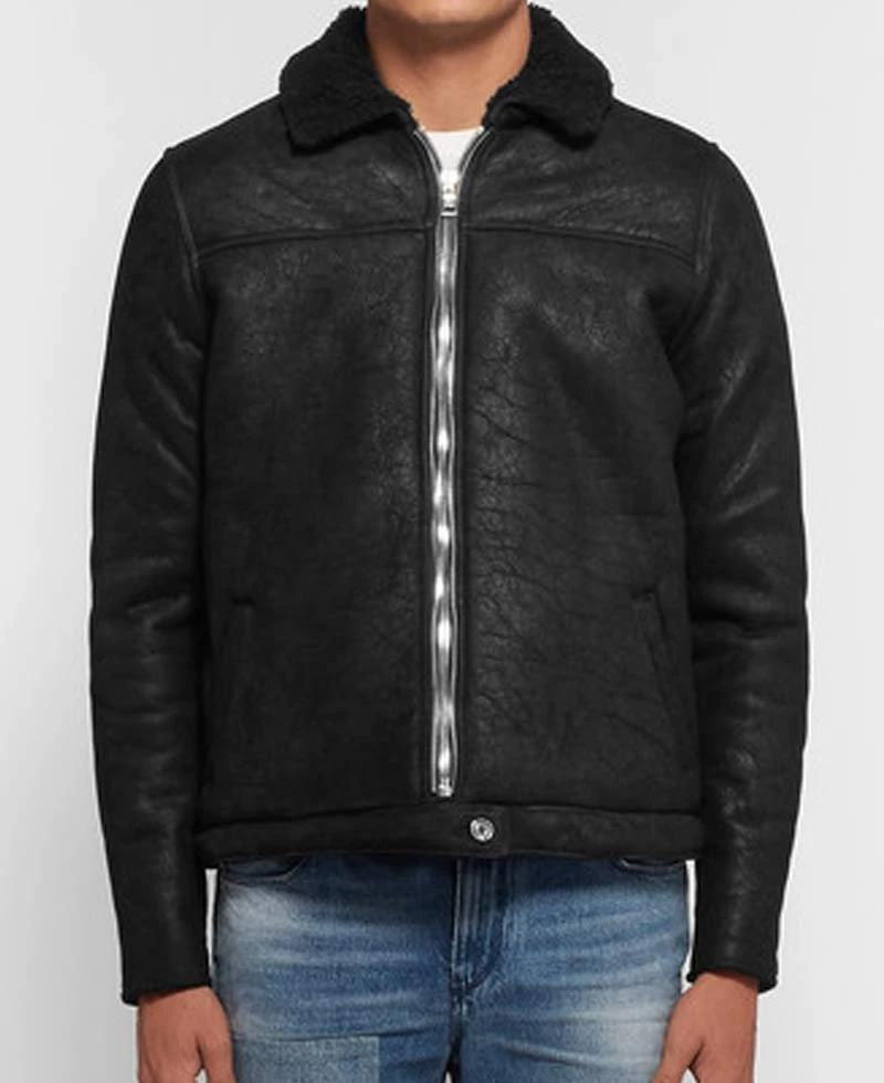 Men's Cow Black Leather Winter Shearling Jacket