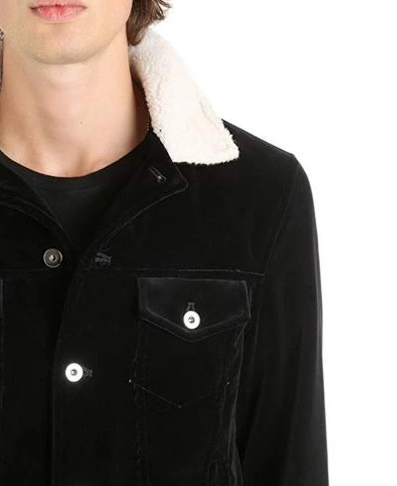 Men's Black Shirt Style Velvet Jacket With Fur Collar - Image 4