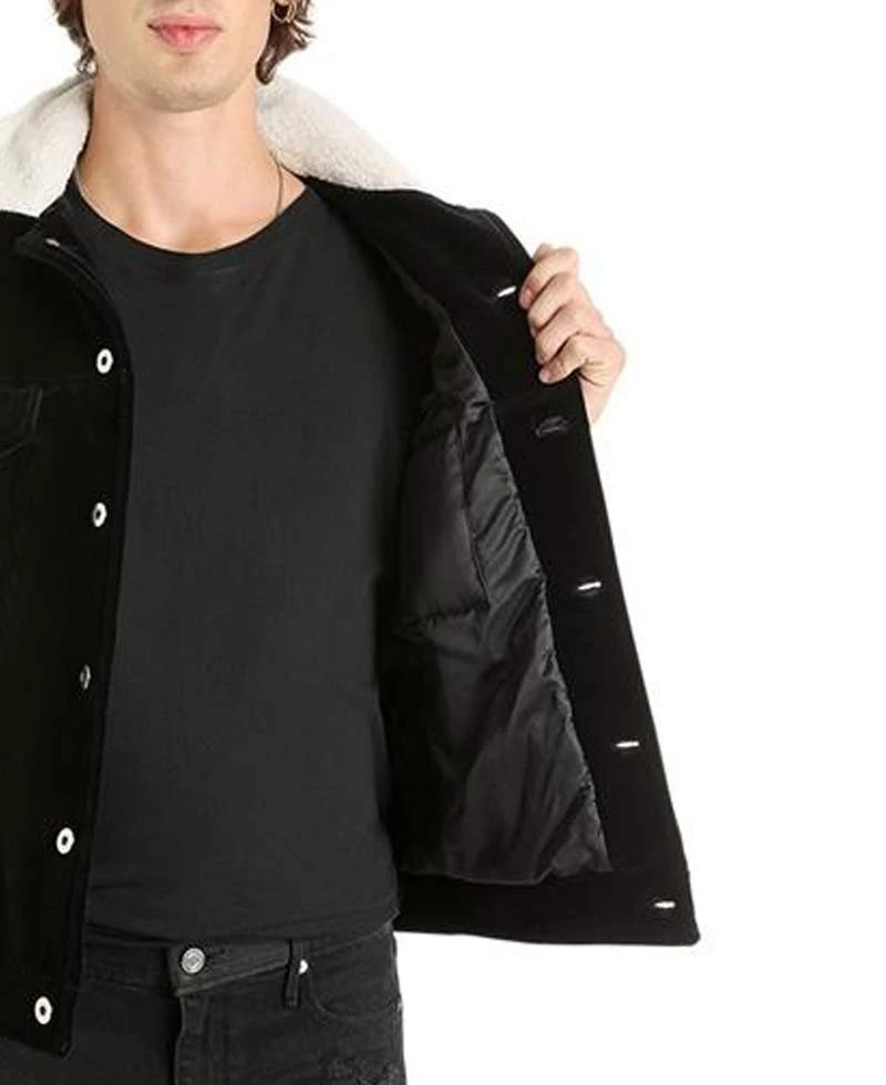 Men's Black Shirt Style Velvet Jacket With Fur Collar - Image 3