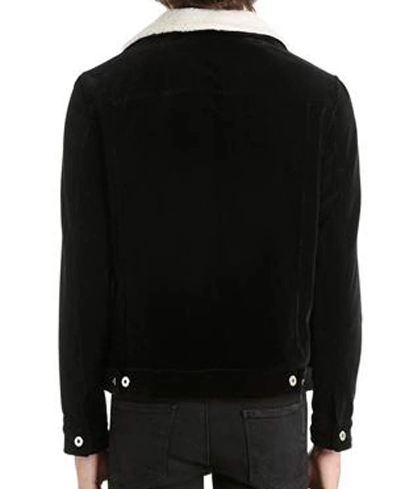 Men's Black Shirt Style Velvet Jacket With Fur Collar - Image 5