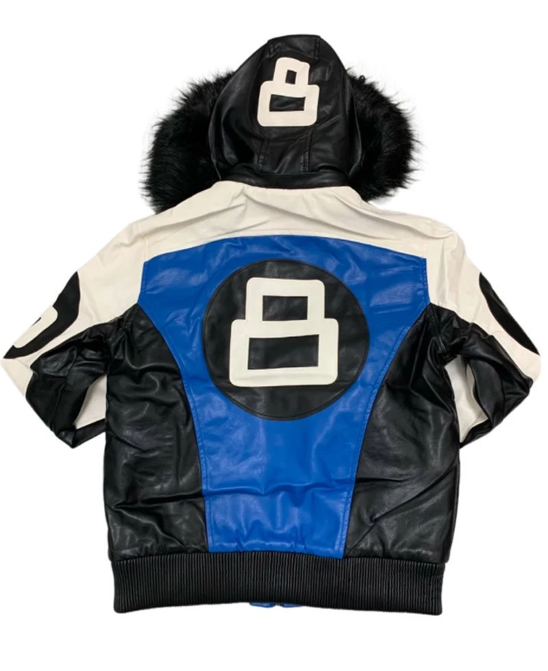 Men's 8 Ball White Black And Blue Leather Jacket - Image 2