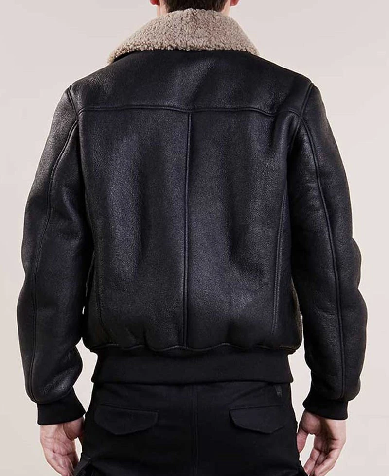 Men's Aviator Black Leather Bomber Jacket - Image 2