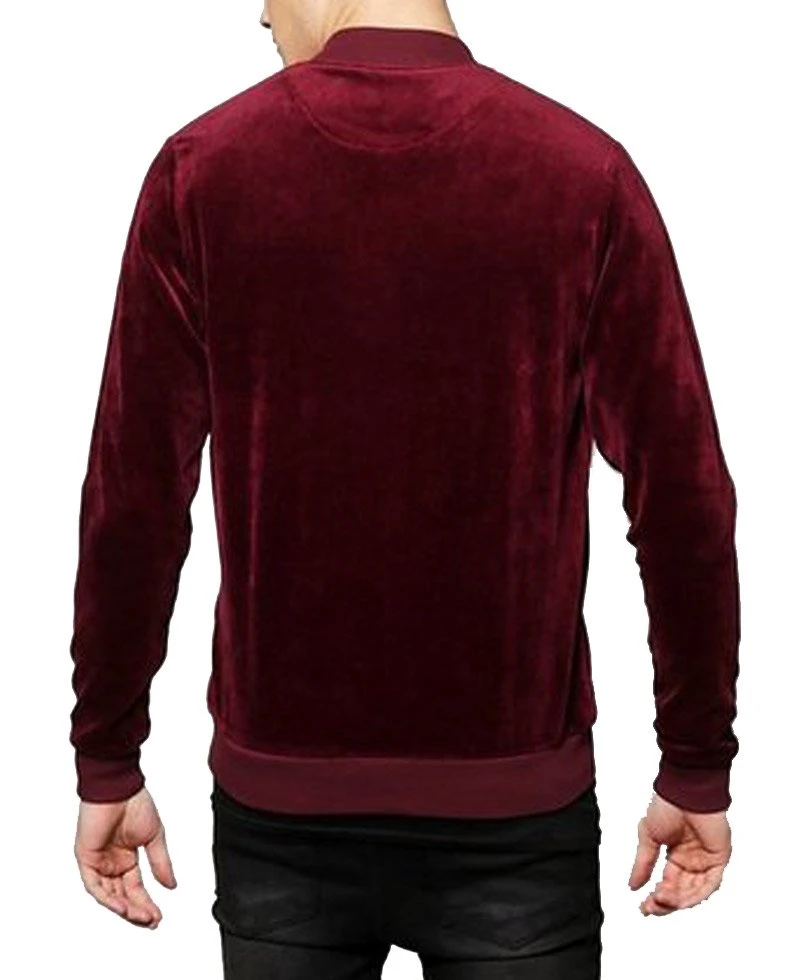 Men's Velour Bomber Burgundy Jacket - Image 4
