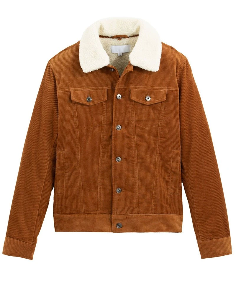 Men's FJ101 Brown Corduroy Faux Shearling Jacket - Image 5