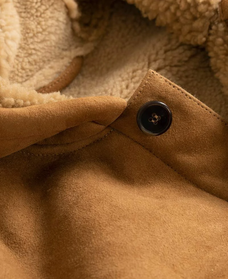 Men's Suede Brown Faux Shearling Coat With Hoodie - Image 7