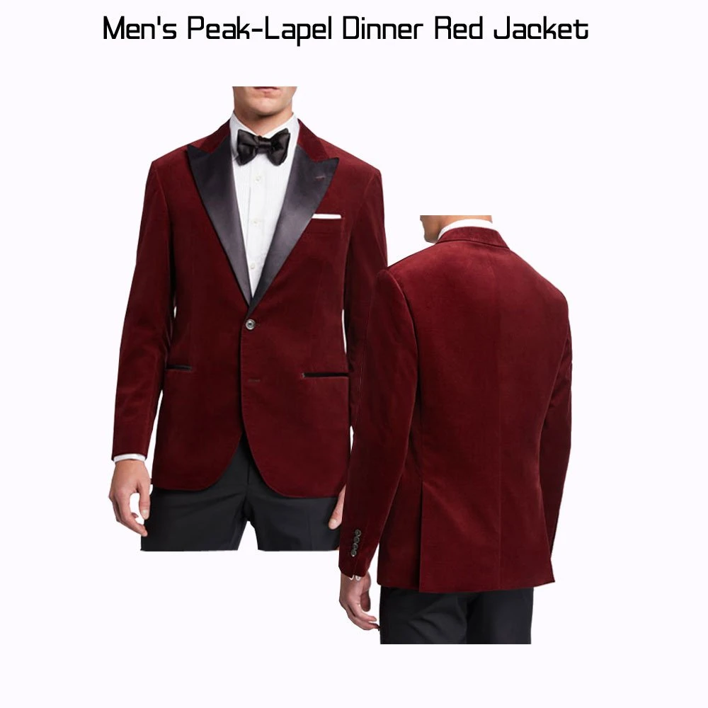 Men's Dinner Red Velvet Peak-Lapel Jacket - Image 3