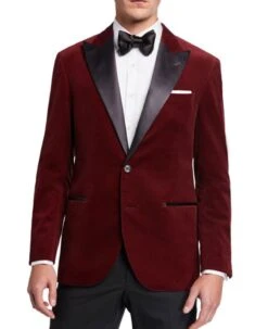 Men's Dinner Red Velvet Peak-Lapel Jacket