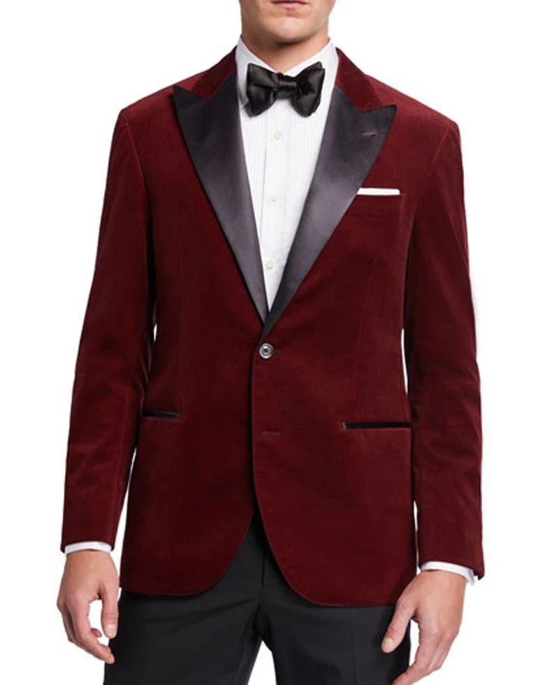 Men's Dinner Red Velvet Peak-Lapel Jacket