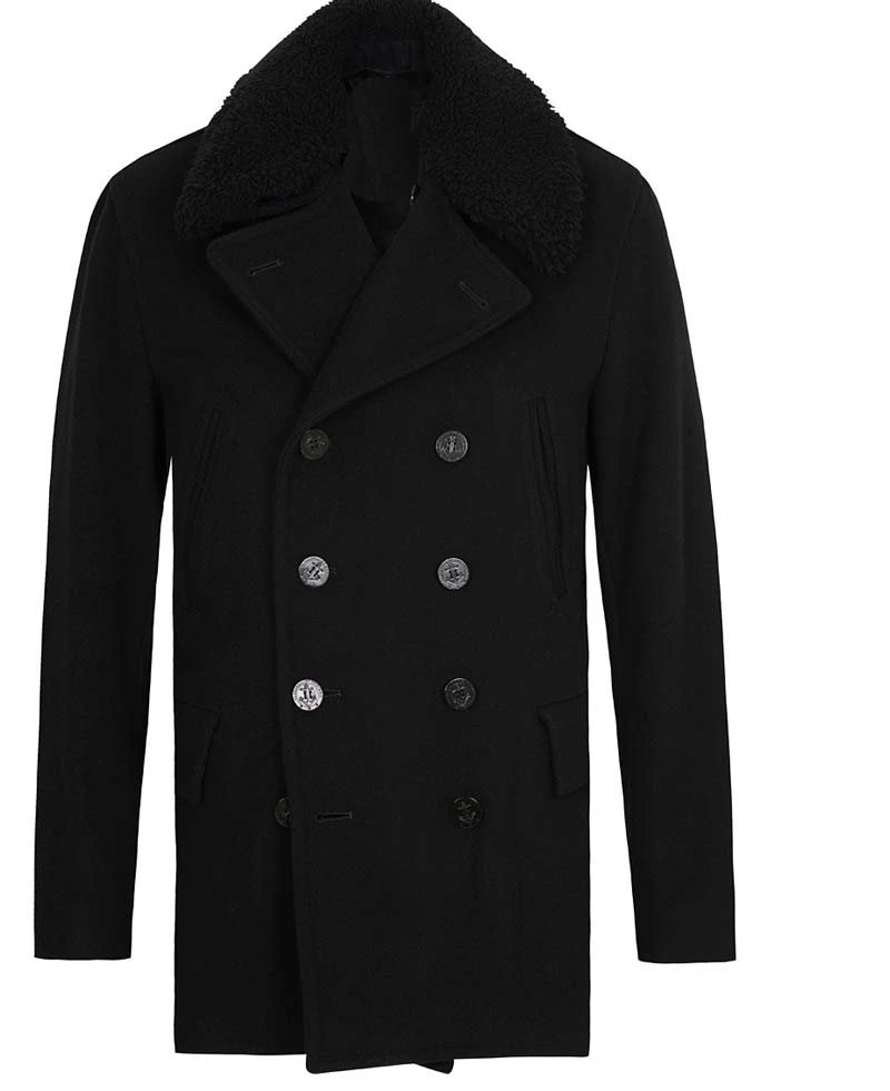 Men's Causal Wear Black Wool Peacoat