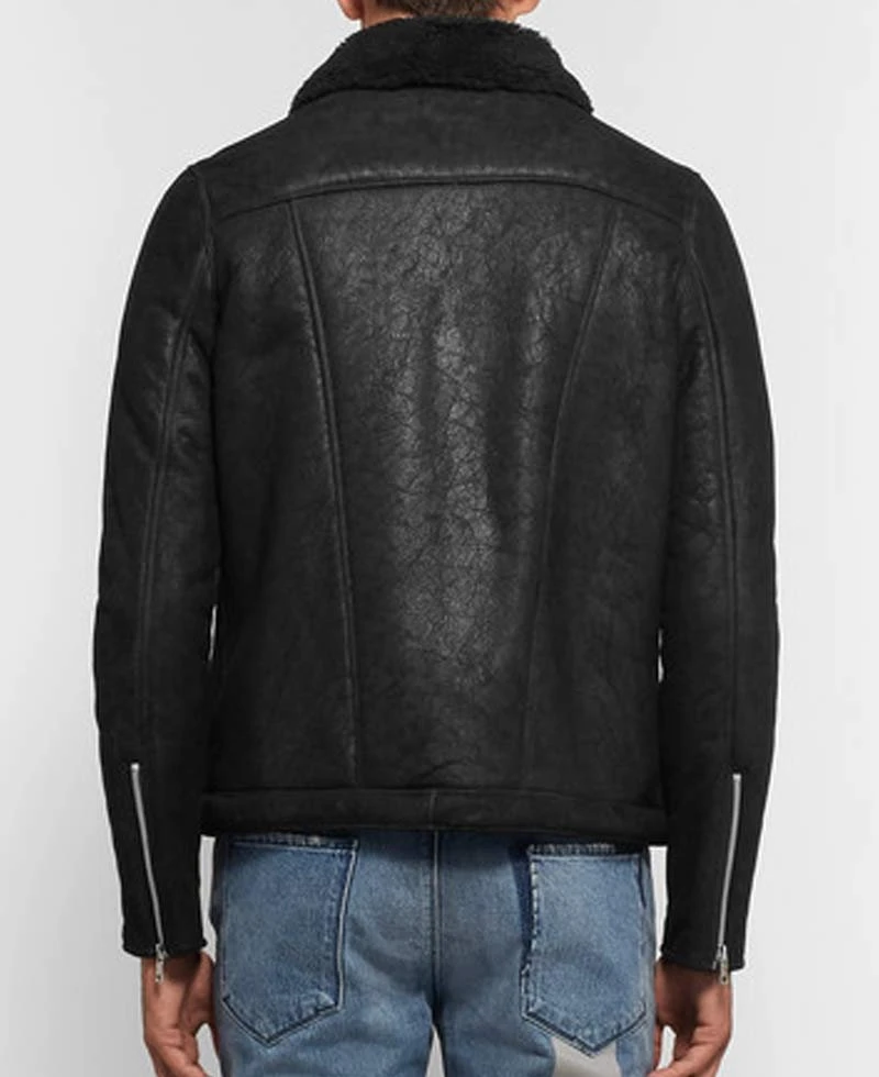Men's Cow Black Leather Winter Shearling Jacket - Image 6