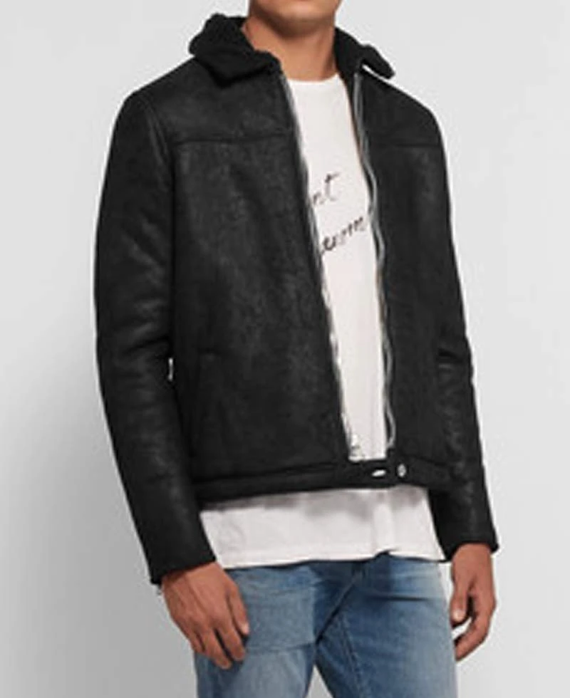 Men's Cow Black Leather Winter Shearling Jacket - Image 2