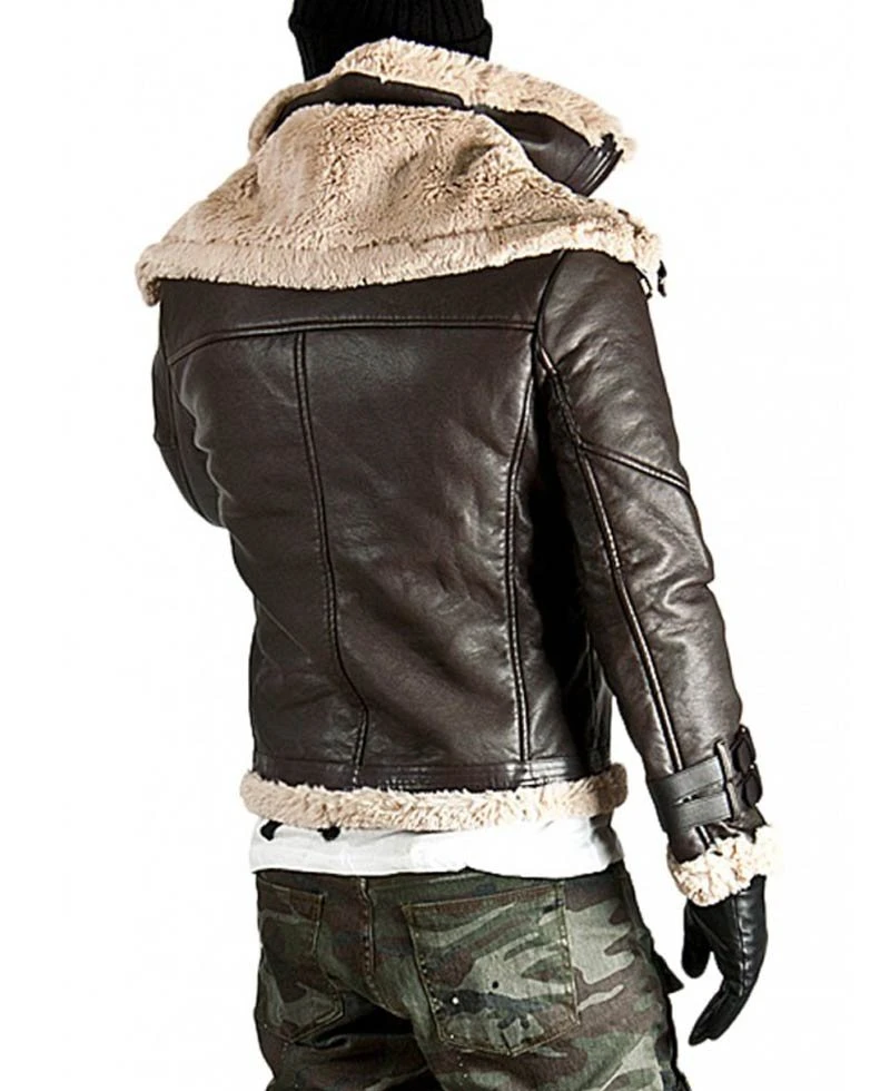 Men's Belted Fur Lined Double Face Jacket - Image 4