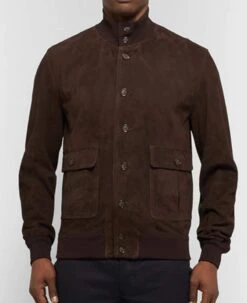 Men's Slim Fit Brown Suede Leather Bomber Jacket