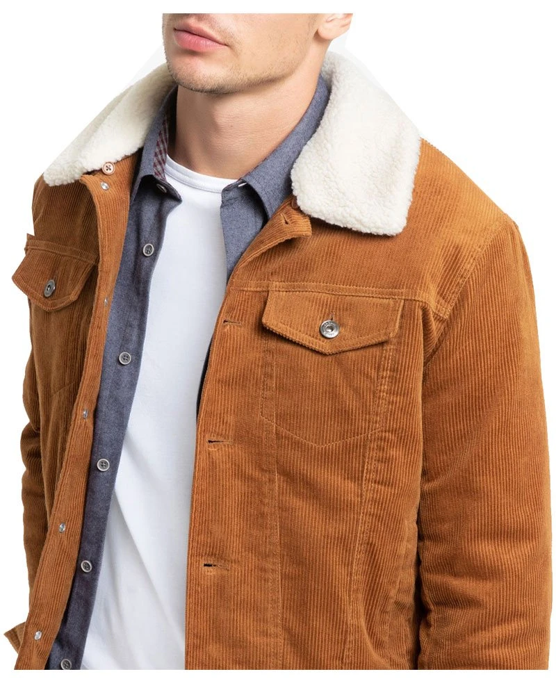Men's FJ101 Brown Corduroy Faux Shearling Jacket - Image 3