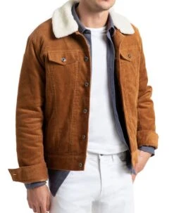 Men's FJ101 Brown Corduroy Faux Shearling Jacket