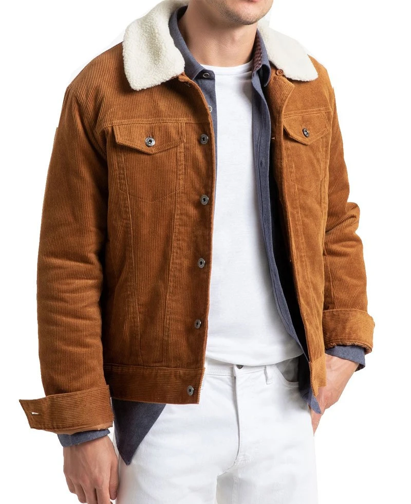 Men's FJ101 Brown Corduroy Faux Shearling Jacket