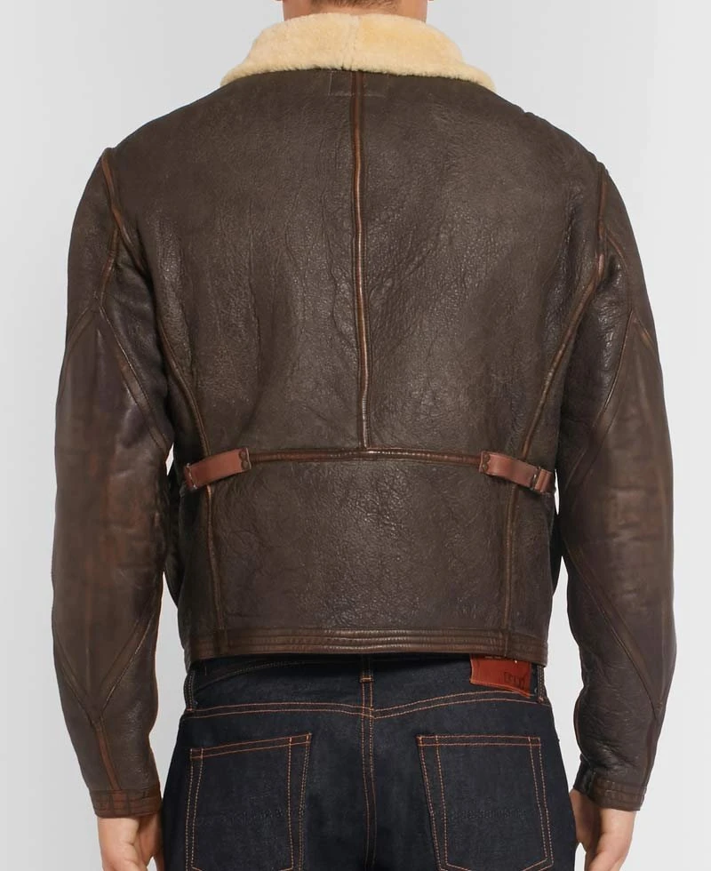 Men's Pilots Shearling Brown Leather Jacket With Fur Collar - Image 3