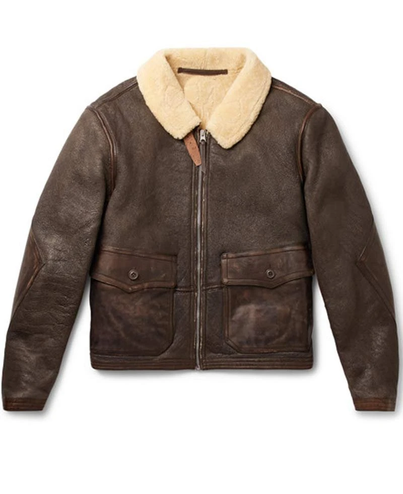Men's Pilots Shearling Brown Leather Jacket With Fur Collar - Image 2