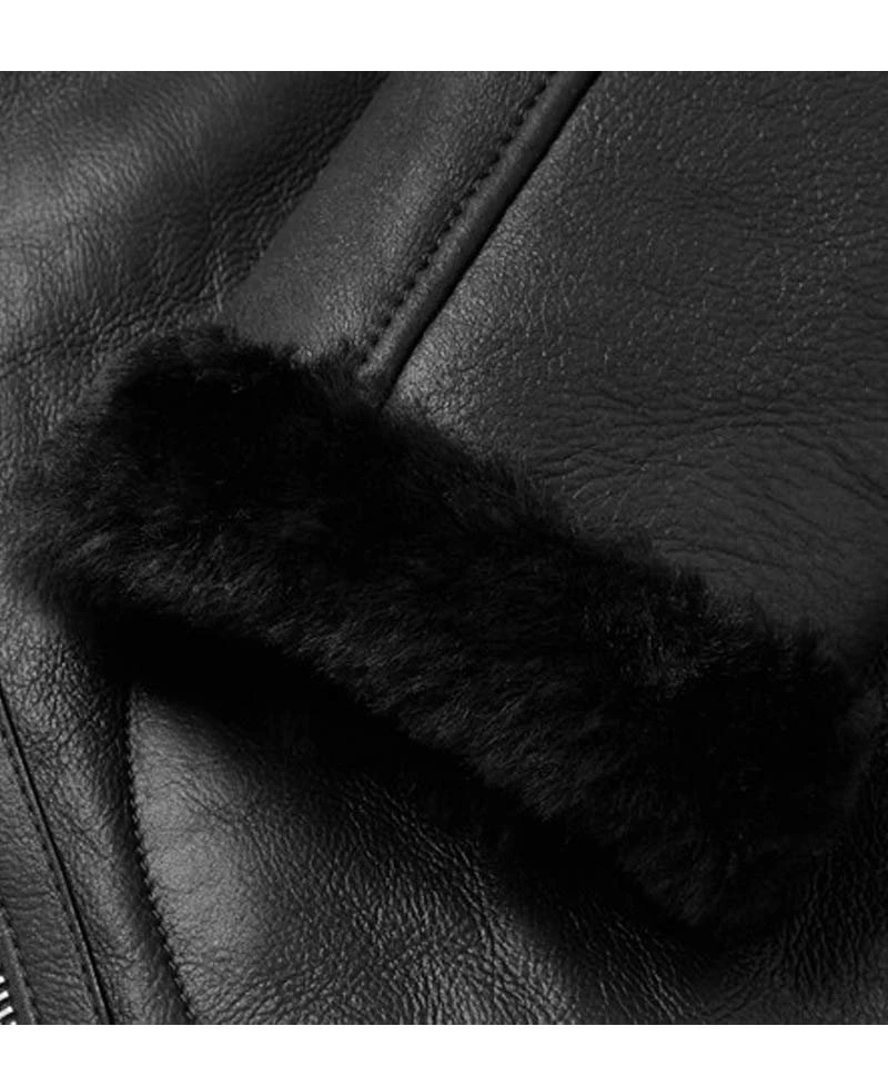 Men's Rocky Shearling Bomber Black Leather Jacket - Image 5