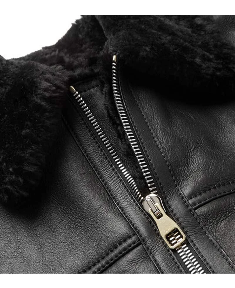 Men's Rocky Shearling Bomber Black Leather Jacket - Image 4