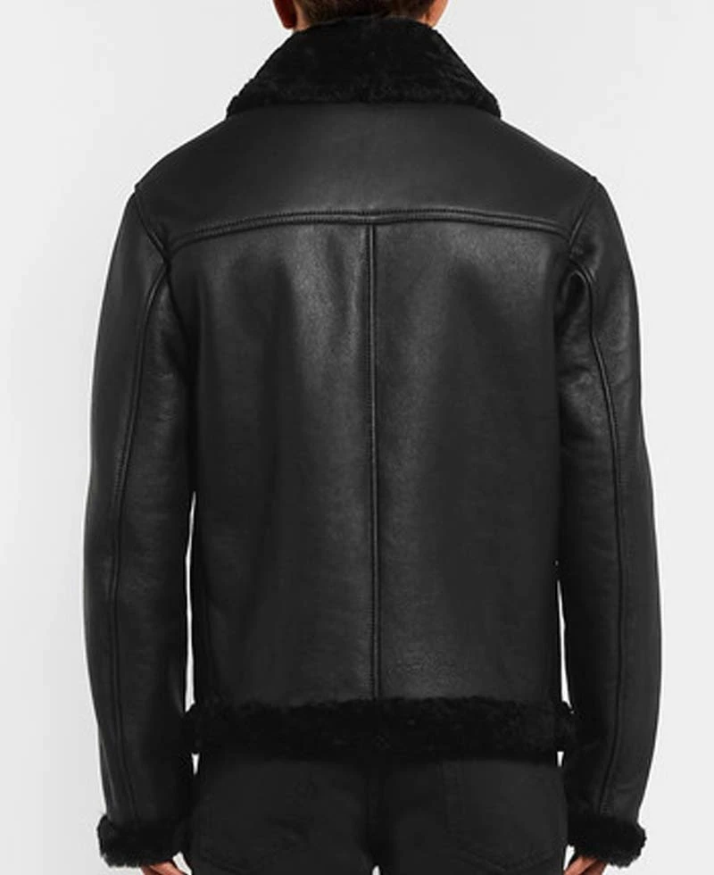 Men's Rocky Shearling Bomber Black Leather Jacket - Image 6