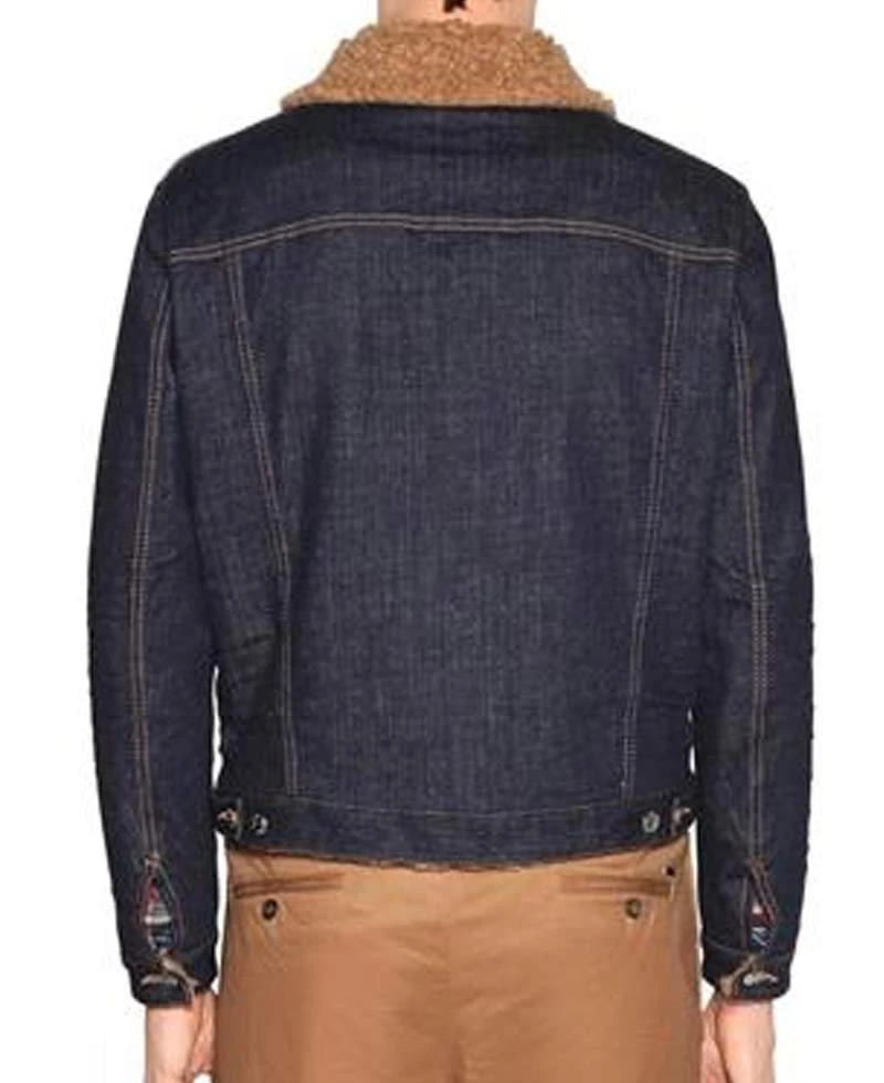 Men's Denim Shearling Shirt Style Jacket With Fur Collar - Image 5