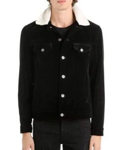 Men's Black Shirt Style Velvet Jacket With Fur Collar