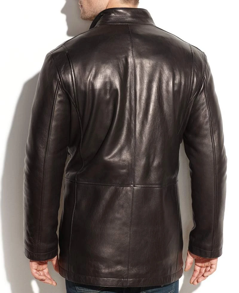 Men's Smooth Leather Car Black Coat - Image 2