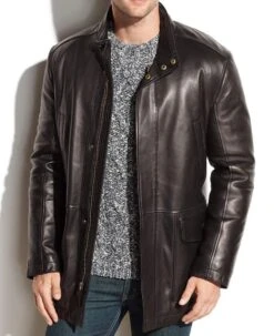 Men's Smooth Leather Car Black Coat