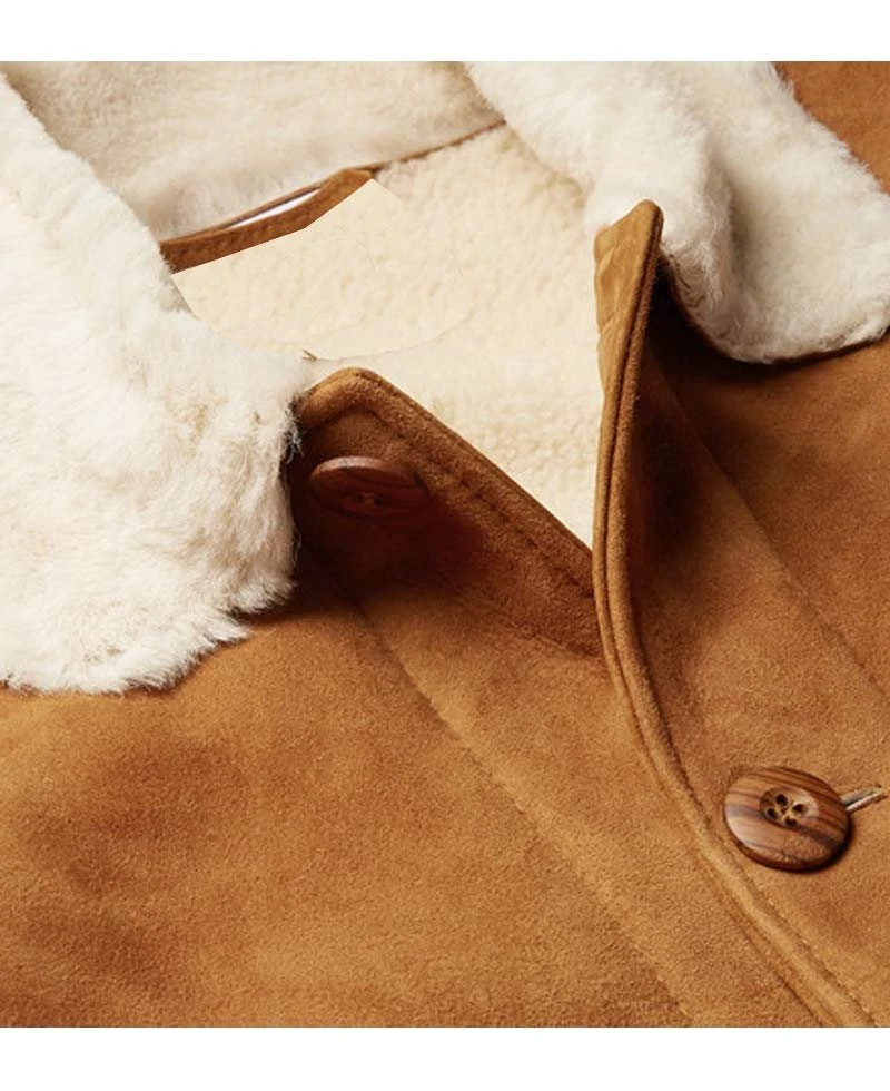 Men's Tan Brown Suede Button Closure Leather Jacket - Image 4
