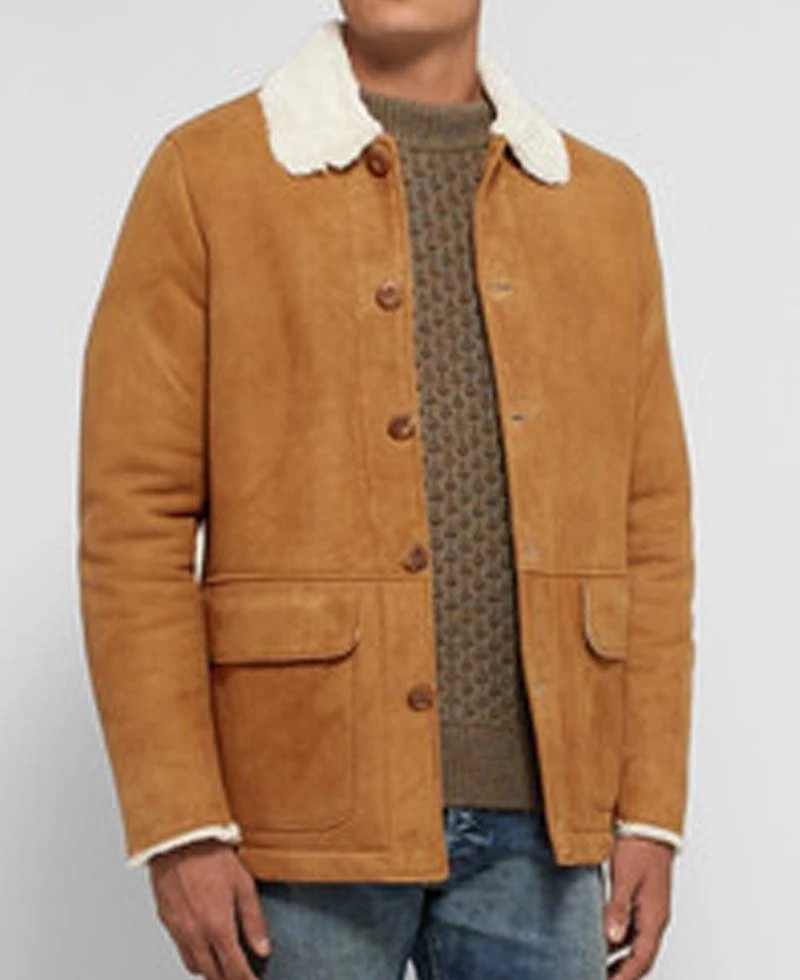 Men's Tan Brown Suede Button Closure Leather Jacket - Image 2