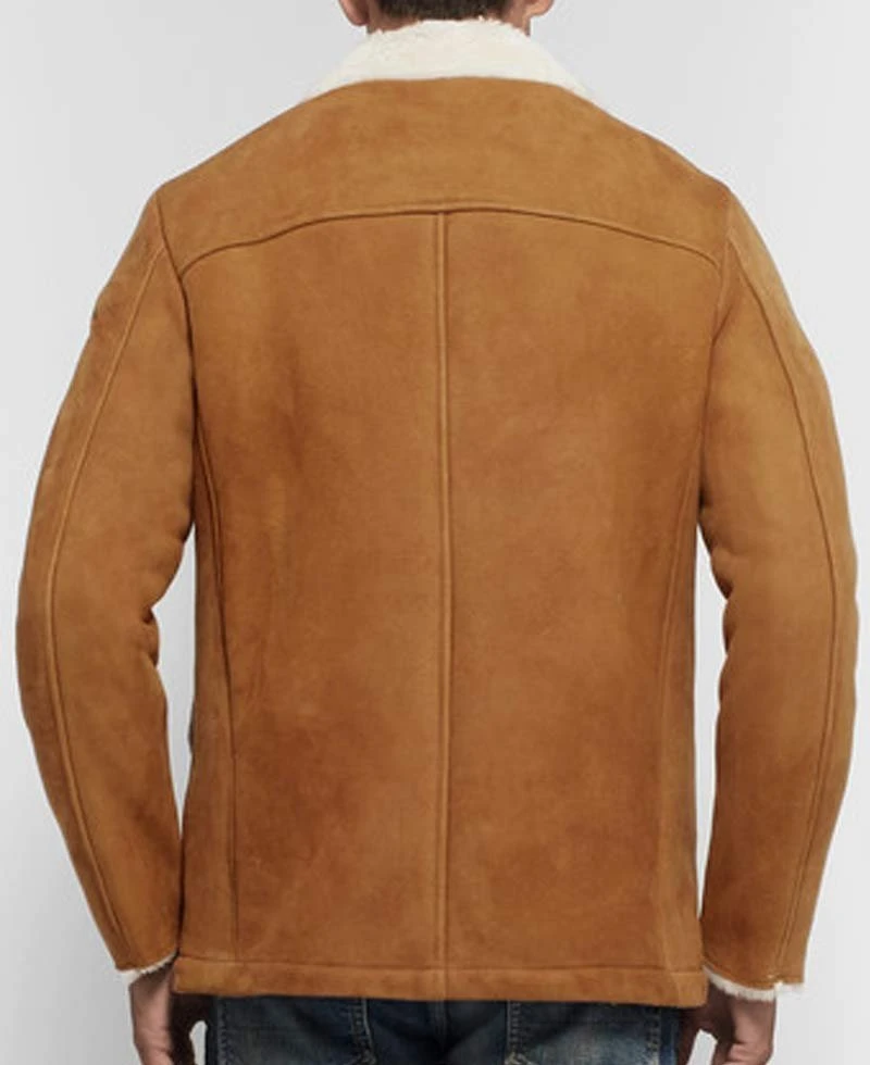 Men's Tan Brown Suede Button Closure Leather Jacket - Image 6