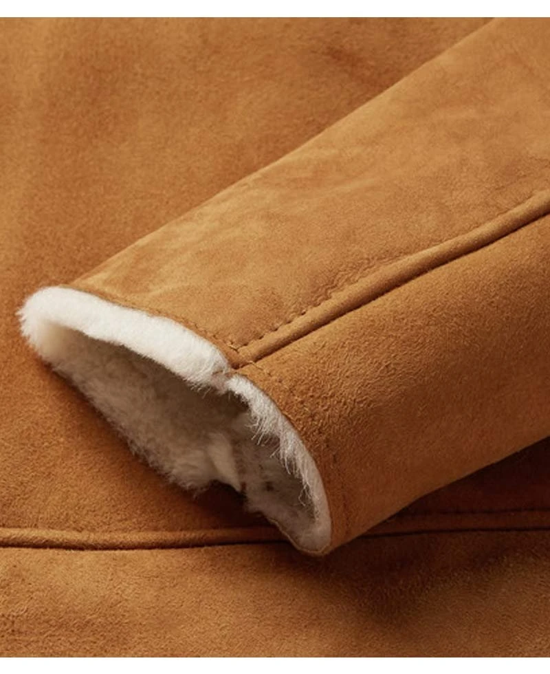 Men's Tan Brown Suede Button Closure Leather Jacket - Image 5