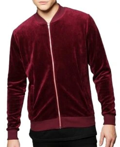 Men's Velour Bomber Burgundy Jacket
