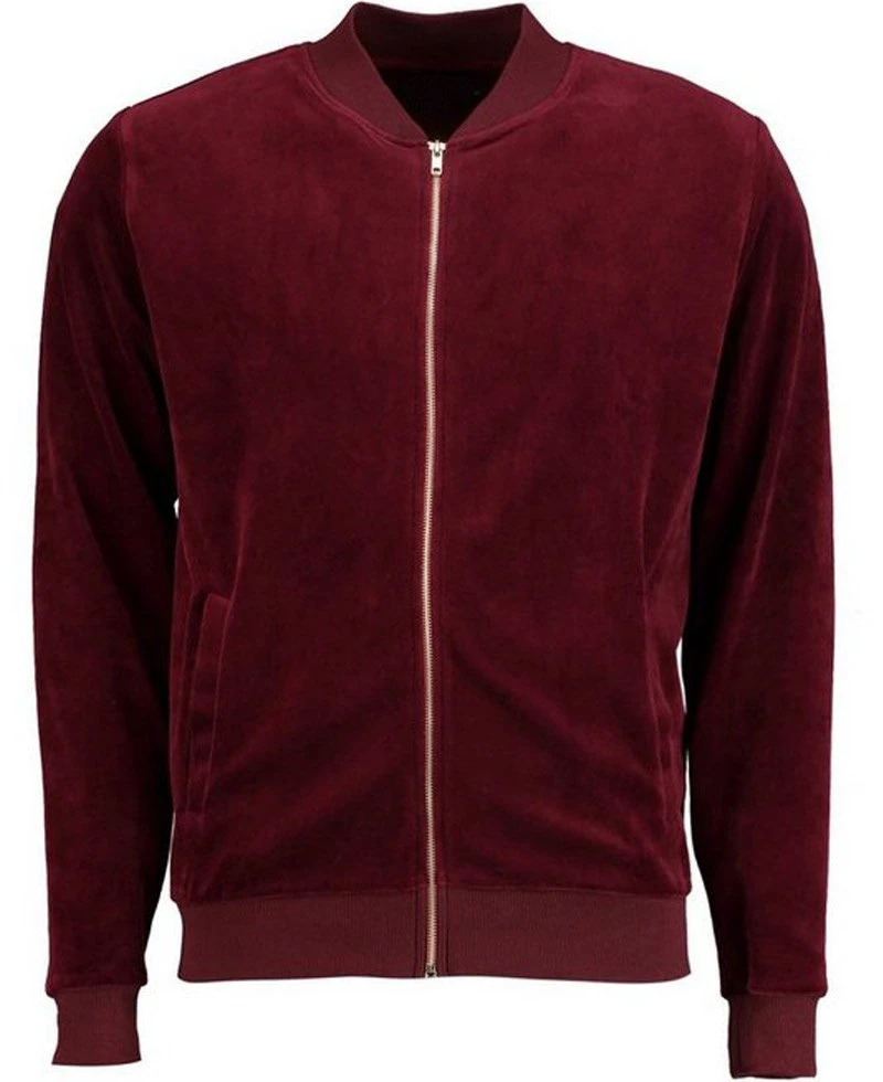 Men's Velour Bomber Burgundy Jacket - Image 3