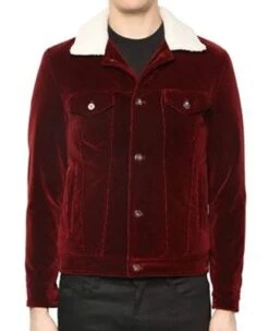 Men's Velvet Red Jacket With Faux Fur Collar
